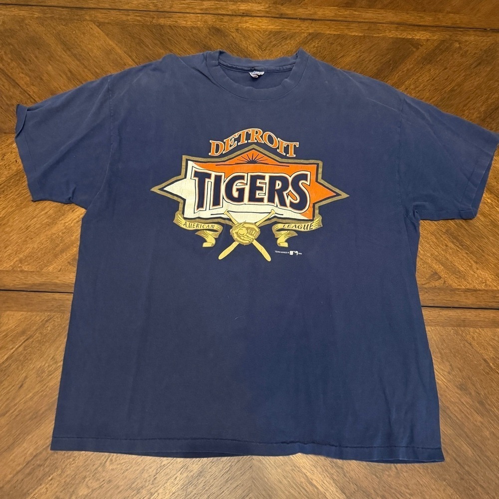 Vintage 1995 Detroit Tigers T Shirt Team Hanes MLB Navy Blue XXL American League
